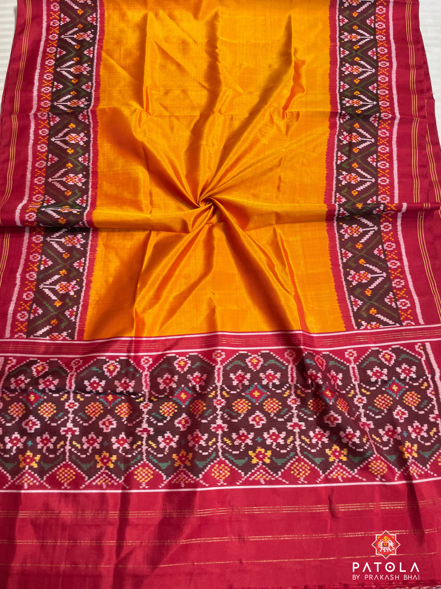 Plain Yellow Designer Semi Double Ikat Patola Dupatta